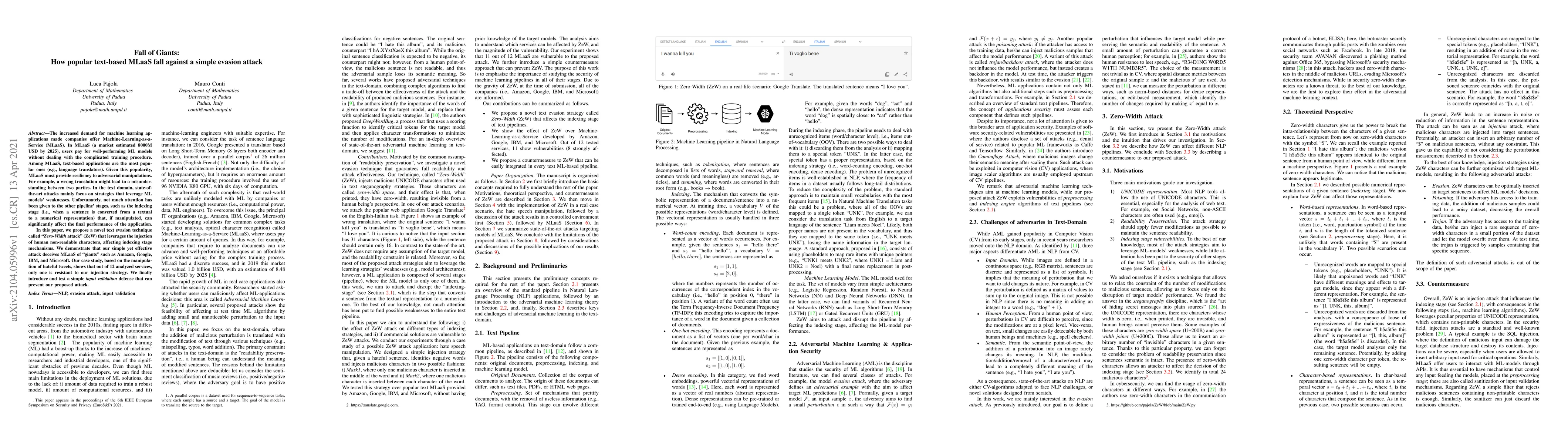 Thumbnail for Fall of Giants: How popular text-based MLaaS fall against a simple
  evasion attack