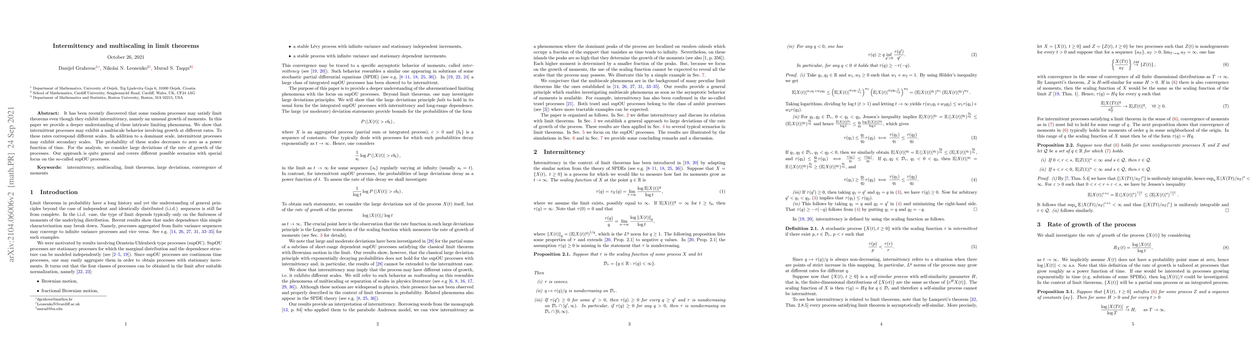 Thumbnail for Intermittency and multiscaling in limit theorems