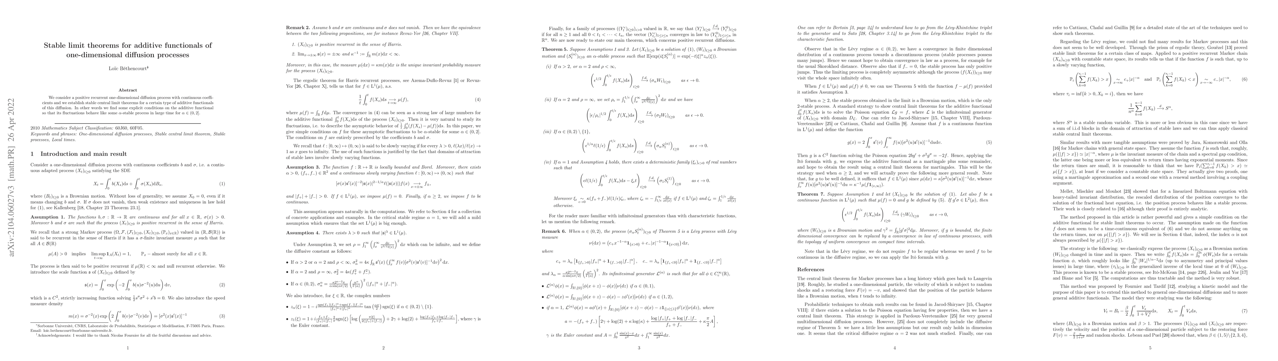 Thumbnail for Stable limit theorems for additive functionals of one-dimensional
  diffusion processes