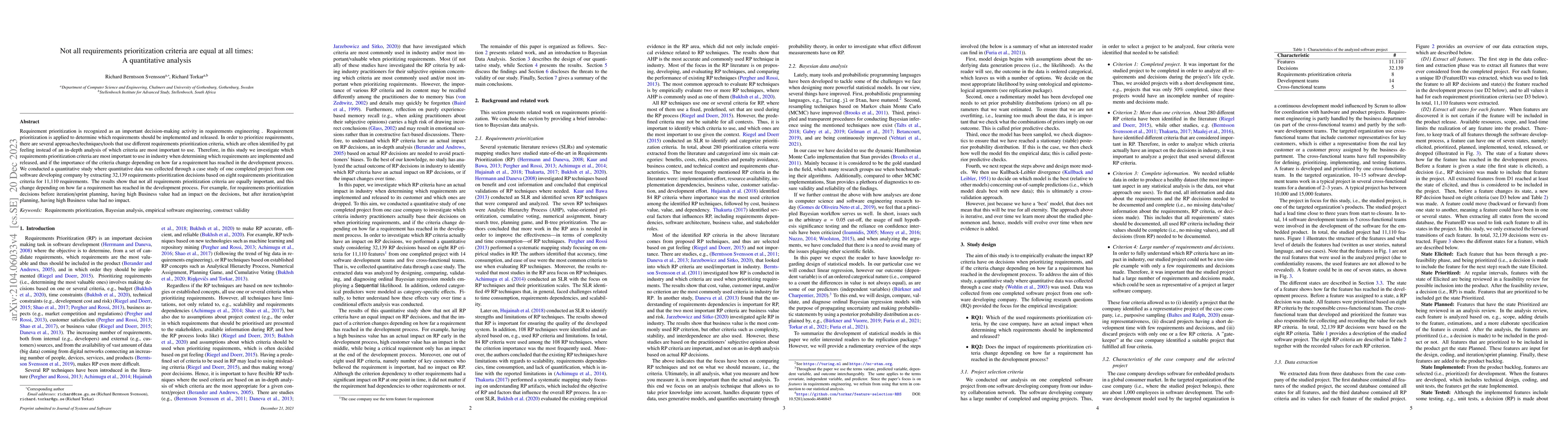 Thumbnail for Not All Requirements Prioritization Criteria Are Equal at All Times: A
  Quantitative Analysis