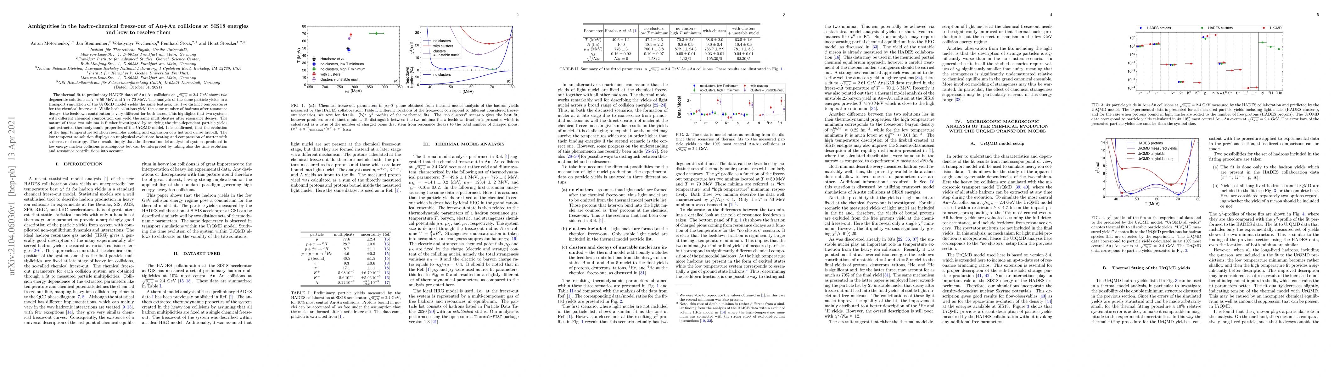 Thumbnail for Ambiguities in the hadro-chemical freeze-out of Au+Au collisions at
  SIS18 energies and how to resolve them