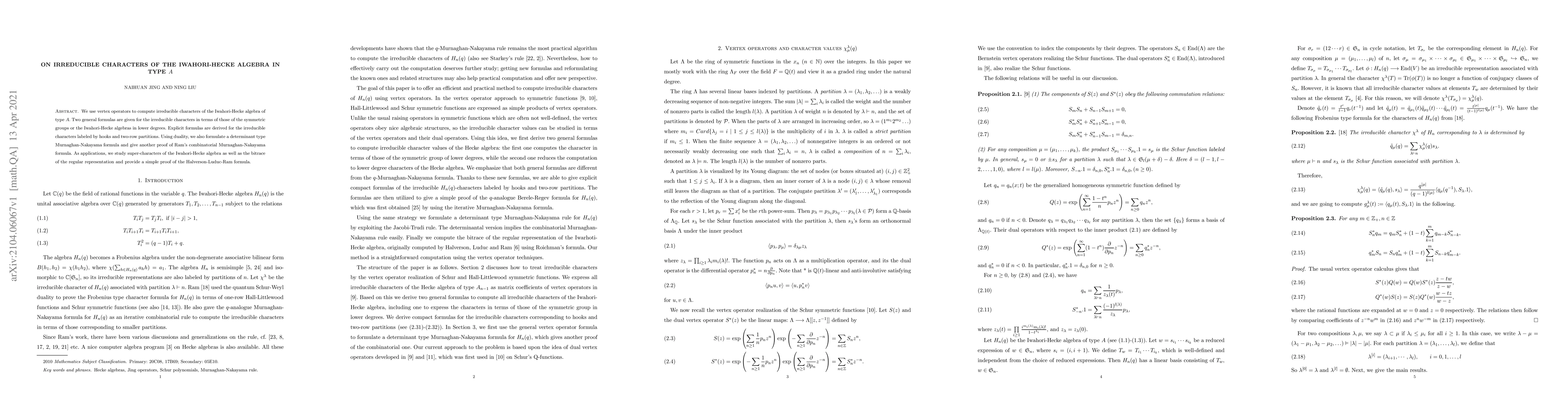Thumbnail for On irreducible characters of the Iwahori-Hecke algebra in type $A$