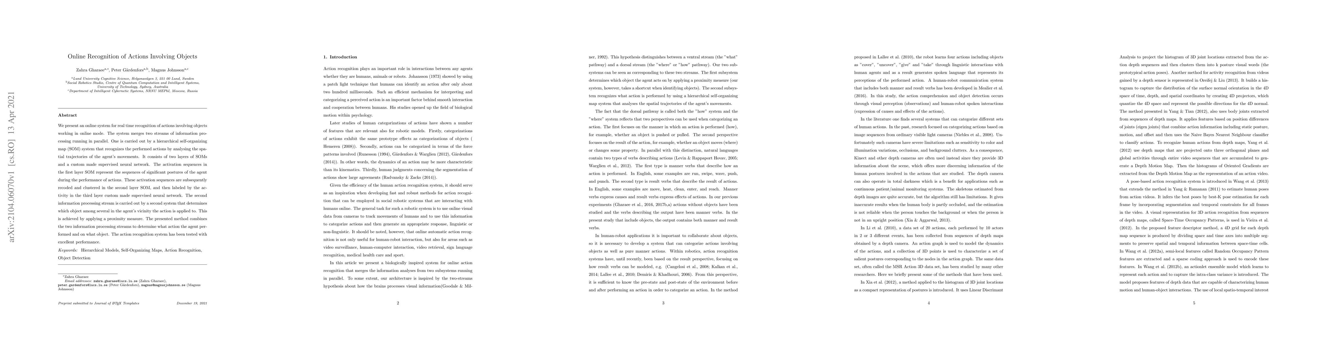 Thumbnail for Online Recognition of Actions Involving Objects