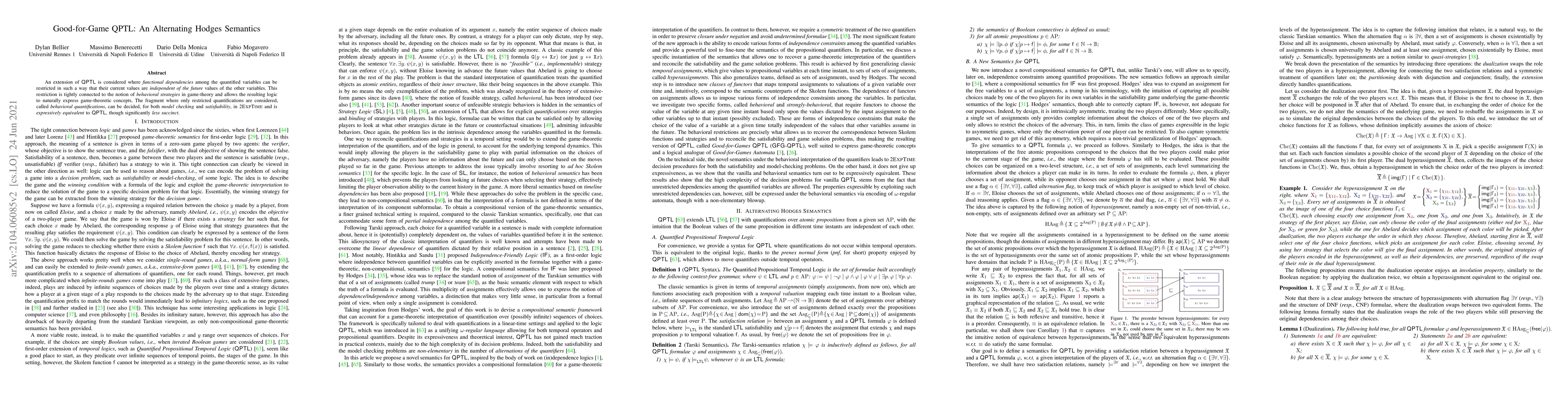 Thumbnail for Good-for-Game QPTL: An Alternating Hodges Semantics