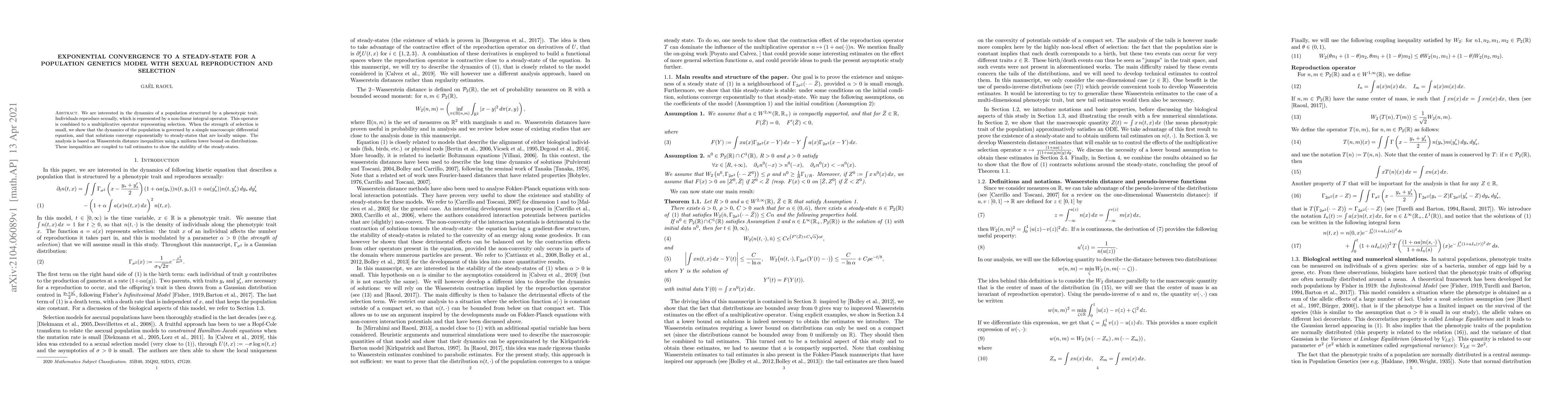 Thumbnail for Exponential convergence to a steady-state for a population genetics
  model with sexual reproduction and selection