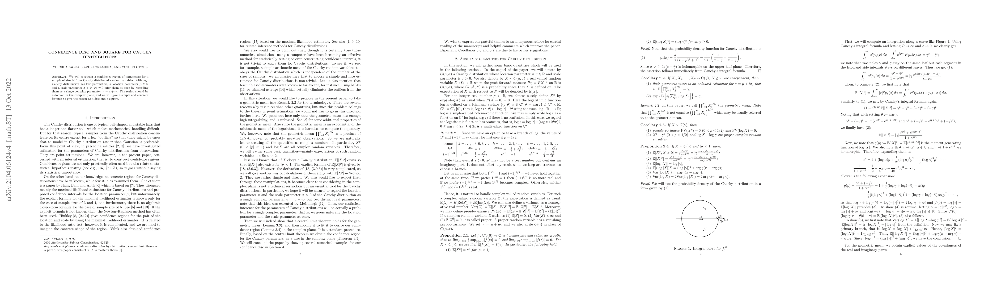 Thumbnail for Confidence disc and square for Cauchy distributions