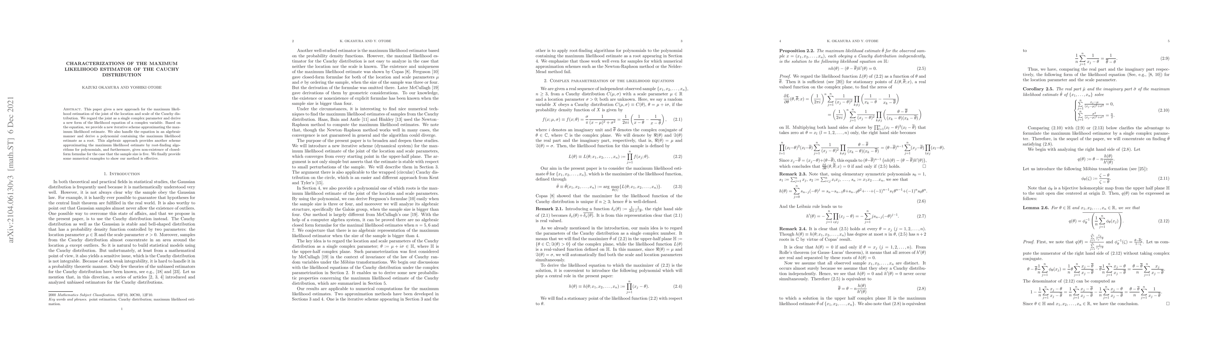 Thumbnail for Characterizations of the maximum likelihood estimator of the Cauchy
  distribution