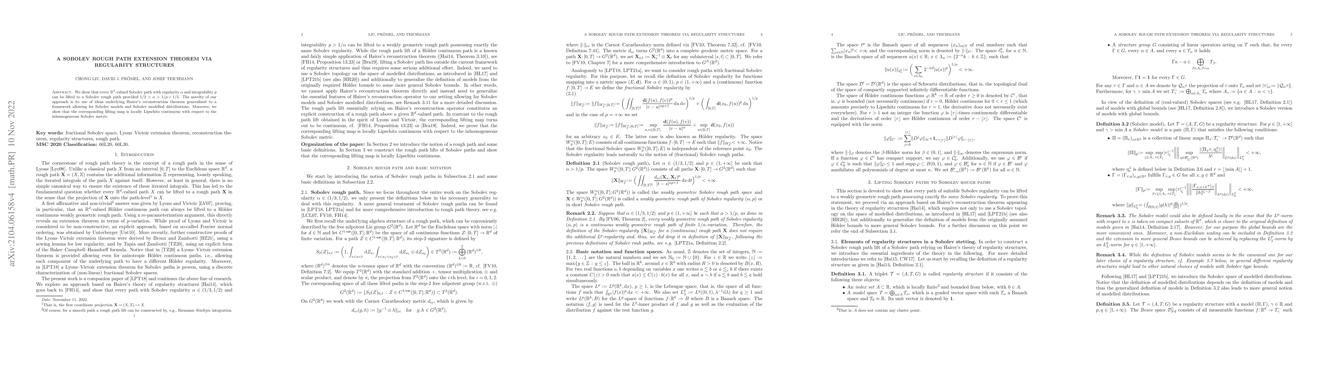 Thumbnail for A Sobolev rough path extension theorem via regularity structures