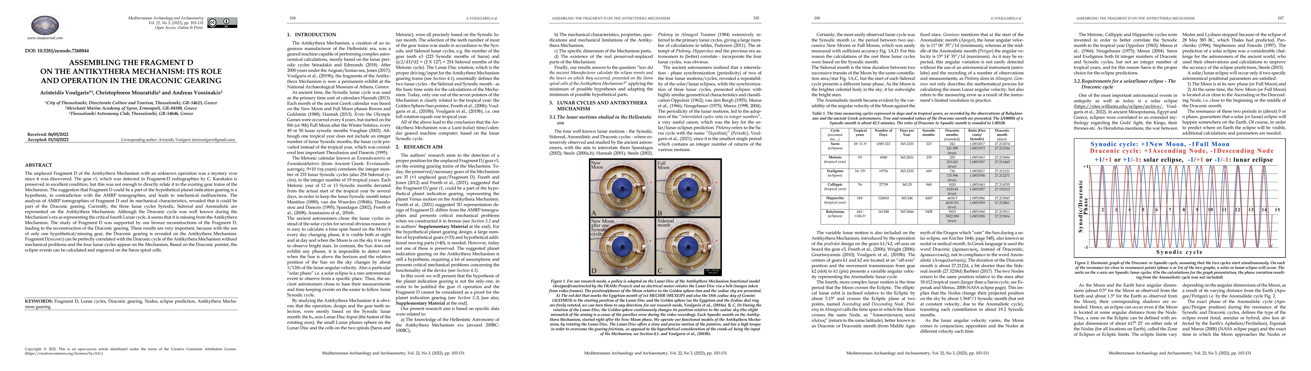 Thumbnail for The Draconic gearing of the Antikythera Mechanism: Assembling the
  Fragment D, its role and operation