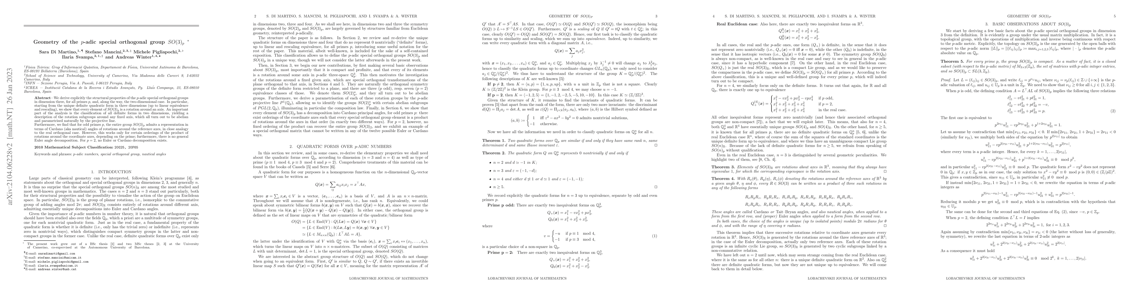 Thumbnail for Geometry of the $p$-adic special orthogonal group $SO(3)_p$