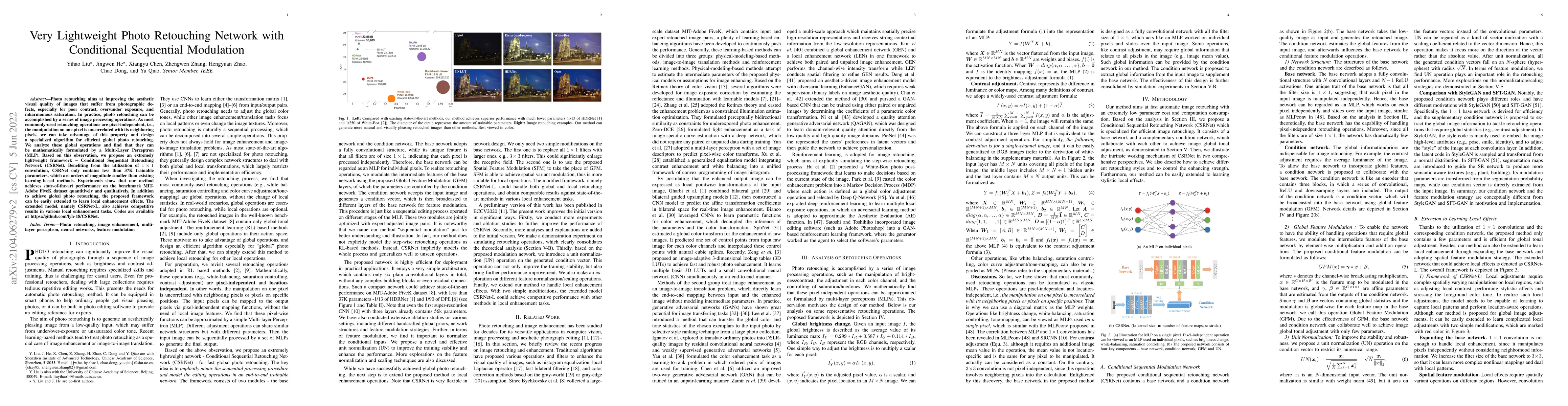 Thumbnail for Very Lightweight Photo Retouching Network with Conditional Sequential
  Modulation