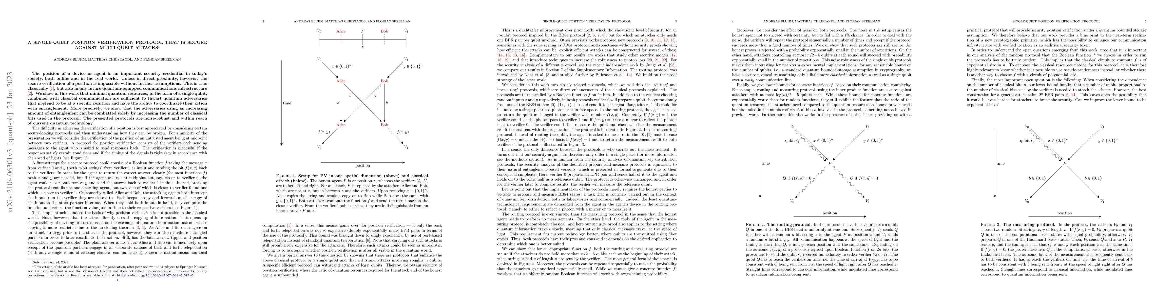 Thumbnail for A single-qubit position verification protocol that is secure against
  multi-qubit attacks