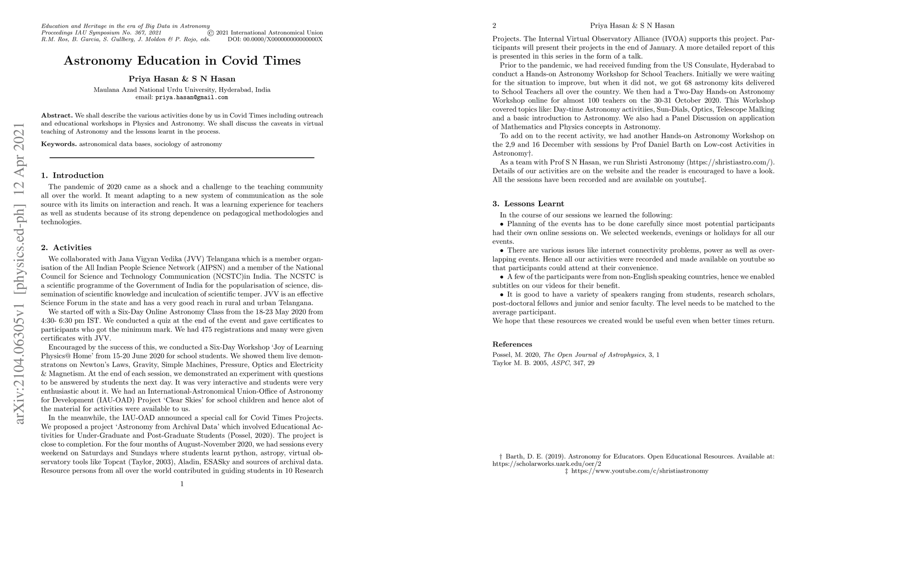 Thumbnail for Astronomy Education in Covid Times