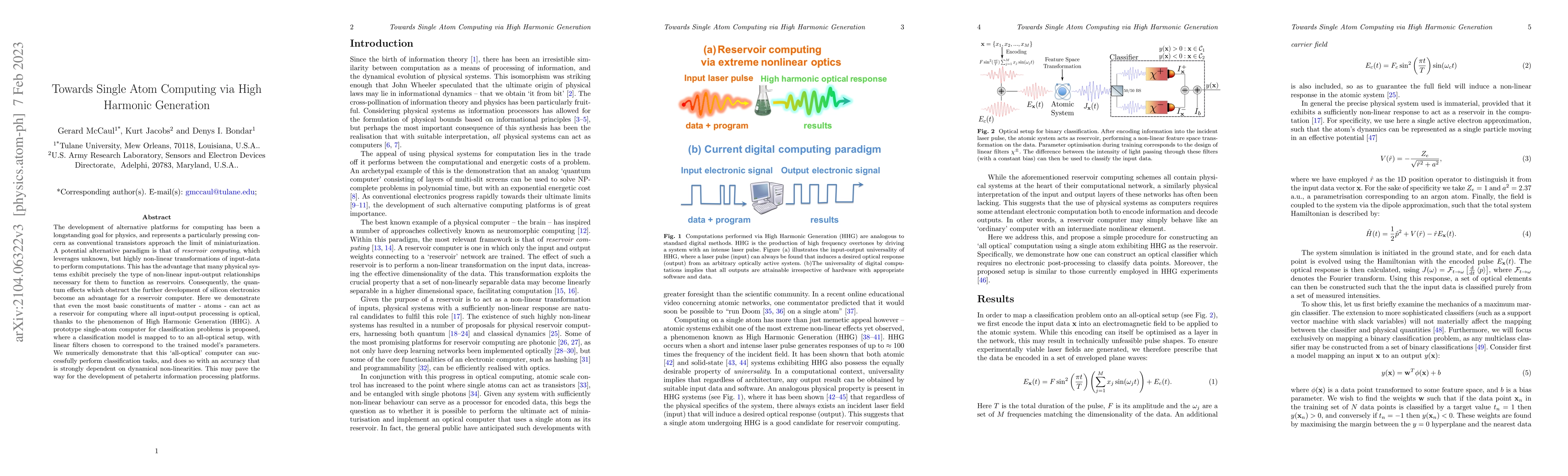 Thumbnail for Towards Single Atom Computing via High Harmonic Generation