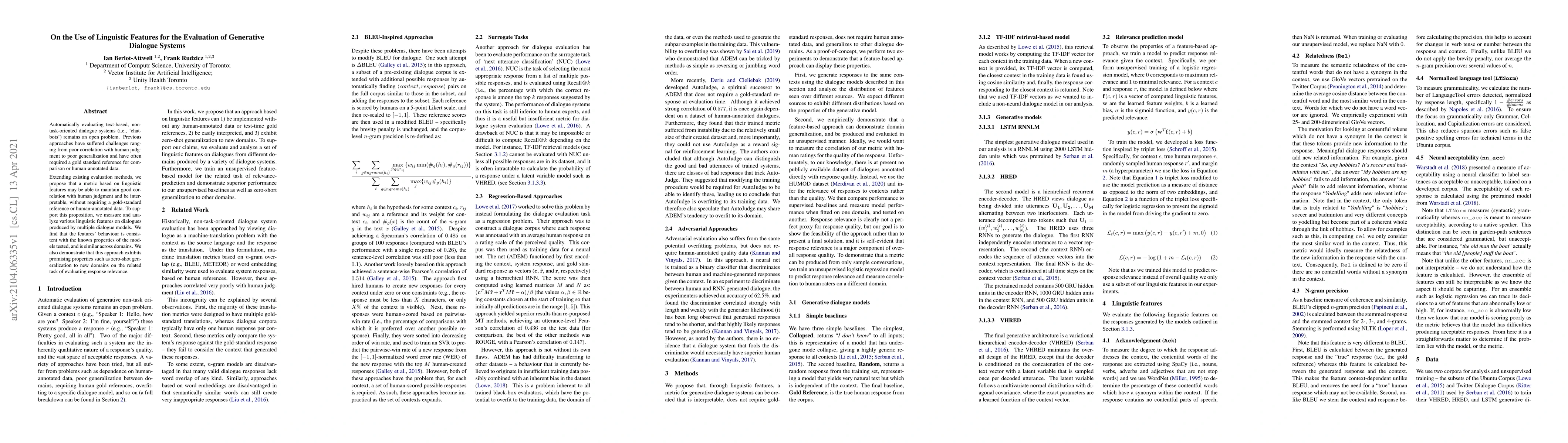 Thumbnail for On the Use of Linguistic Features for the Evaluation of Generative
  Dialogue Systems