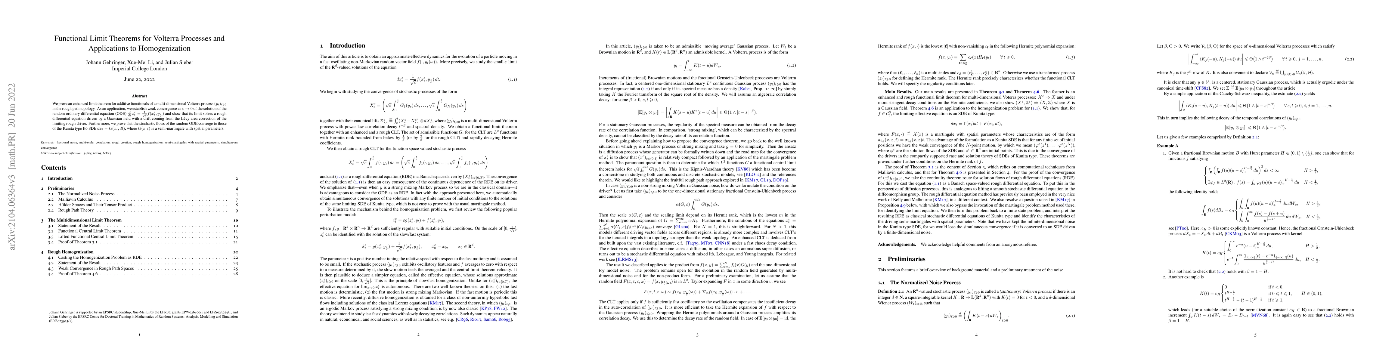 Thumbnail for Functional Limit Theorems for Volterra Processes and Applications to
  Homogenization