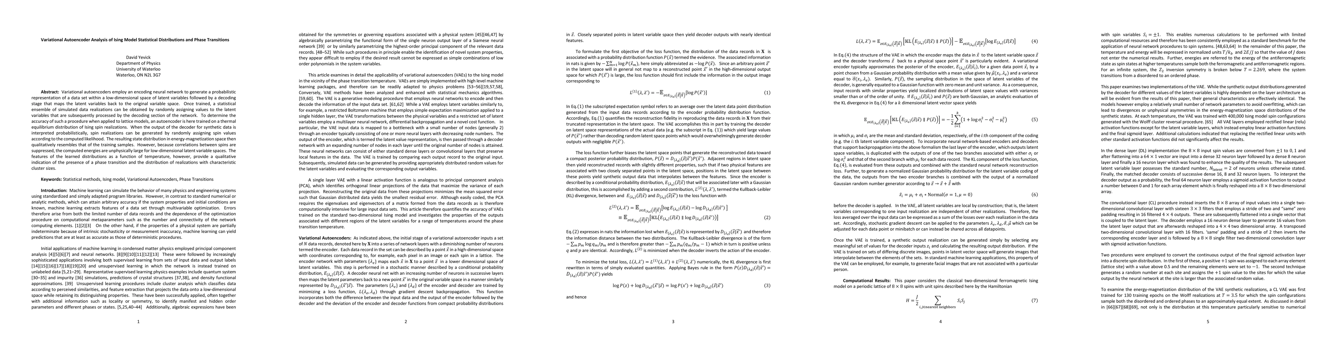 Thumbnail for Variational Autoencoder Analysis of Ising Model Statistical
  Distributions and Phase Transitions