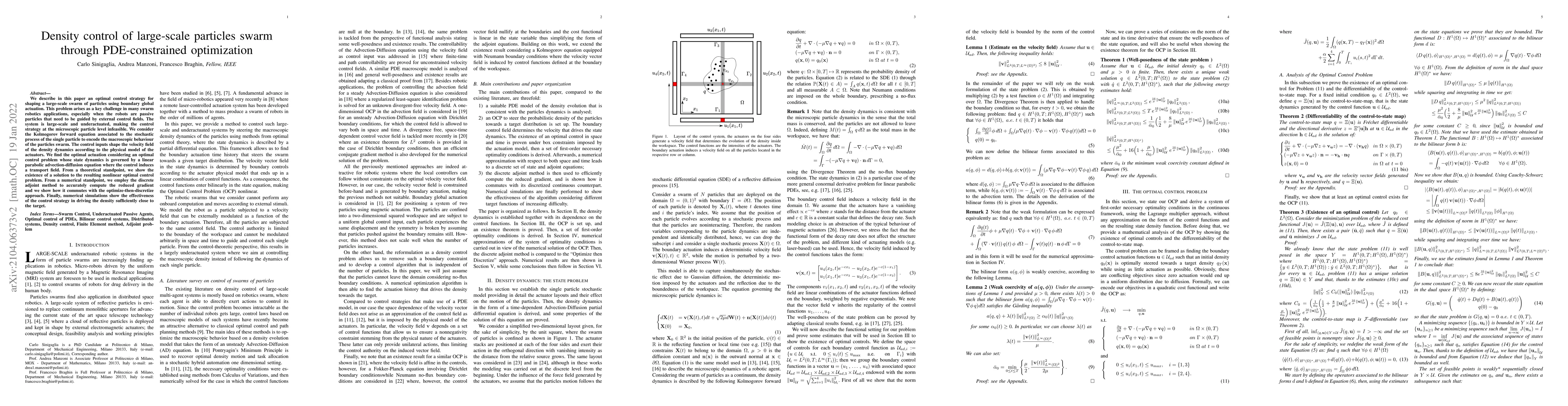 Thumbnail for Density control of large-scale particles swarm through PDE-constrained
  optimization