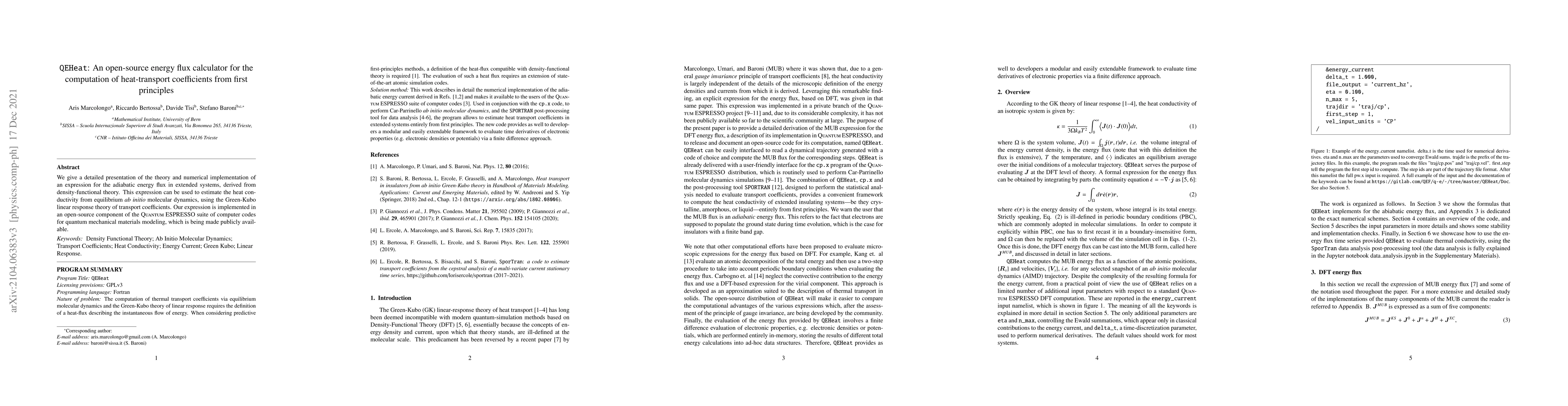 Thumbnail for QEHeat: An open-source energy flux calculator for the computation of
  heat-transport coefficients from first principles
