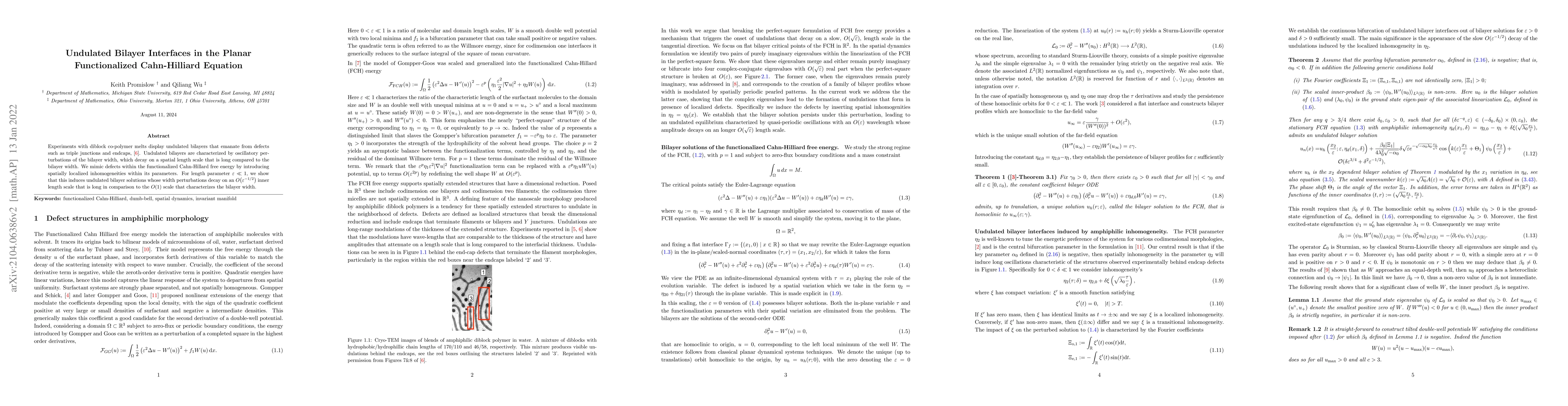Thumbnail for Undulated Bilayer Interfaces in the Planar Functionalized Cahn-Hilliard
  Equation