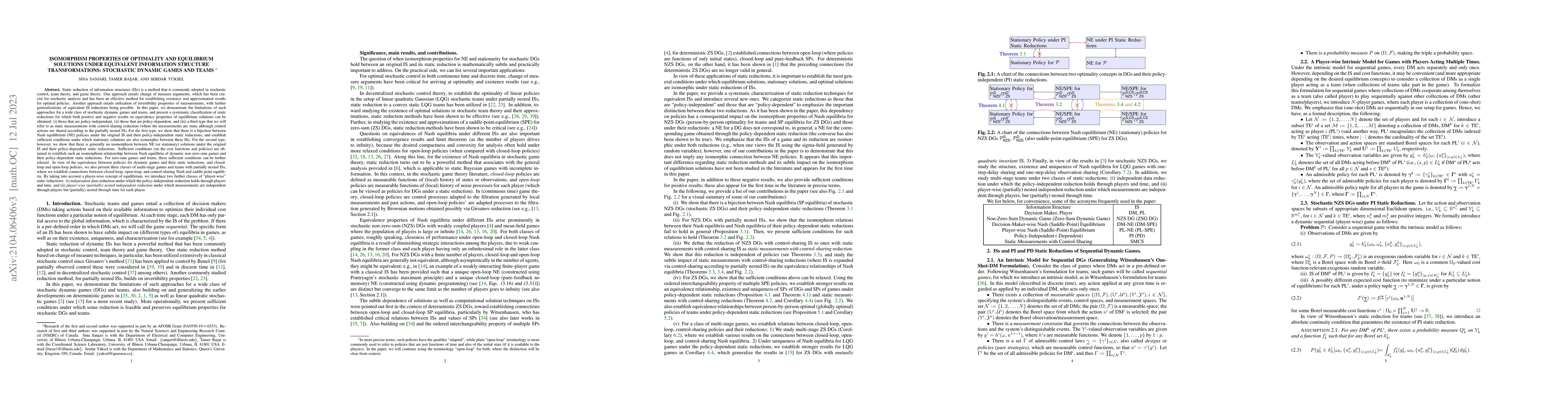 Thumbnail for Isomorphism Properties of Optimality and Equilibrium Solutions under
  Equivalent Information Structure Transformations: Stochastic Dynamic Games
  and Teams