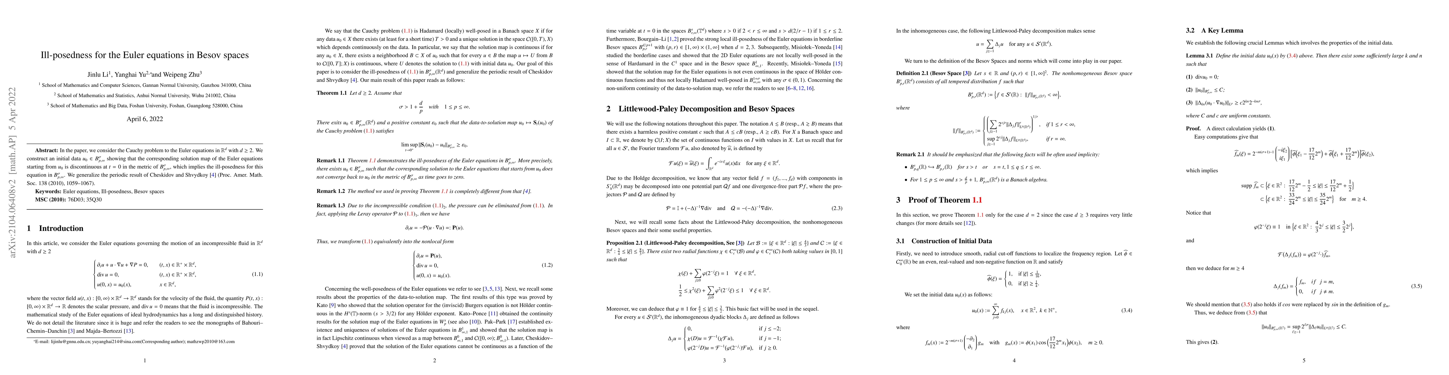 Thumbnail for Ill-posedness for the Euler equations in Besov spaces