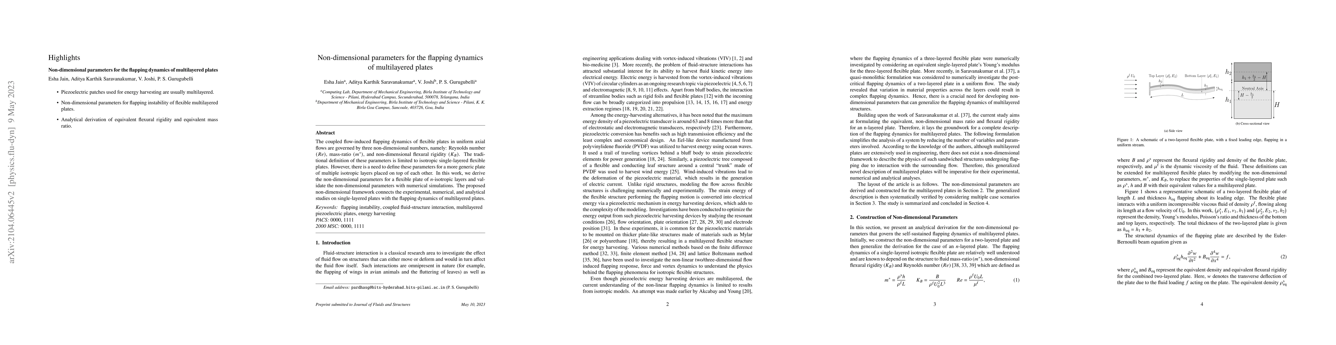 Thumbnail for Non-dimensional parameters for the flapping dynamics of multilayered
  plates