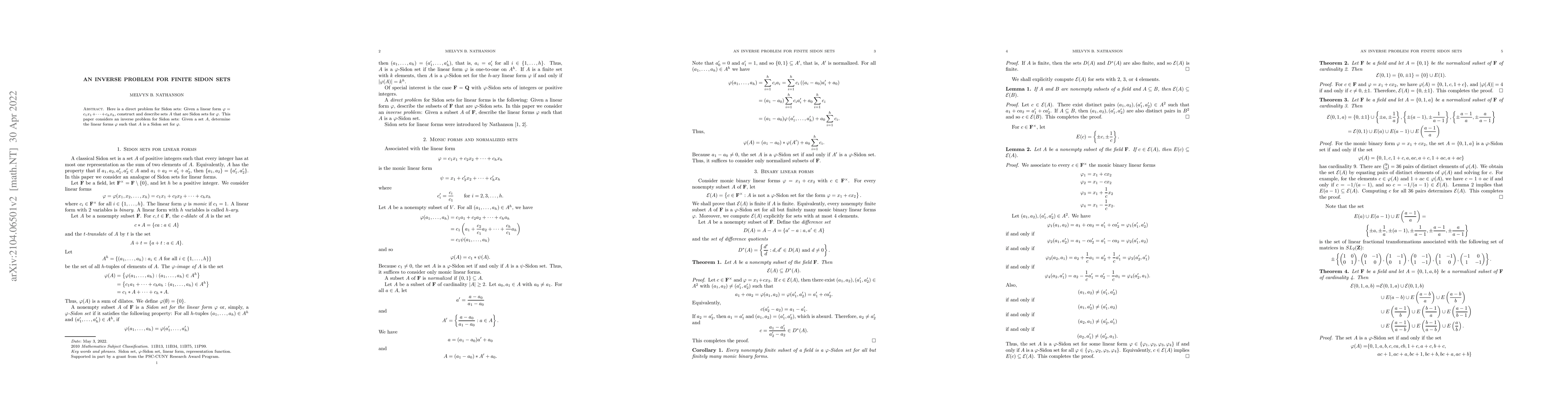 Thumbnail for An inverse problem for finite Sidon sets