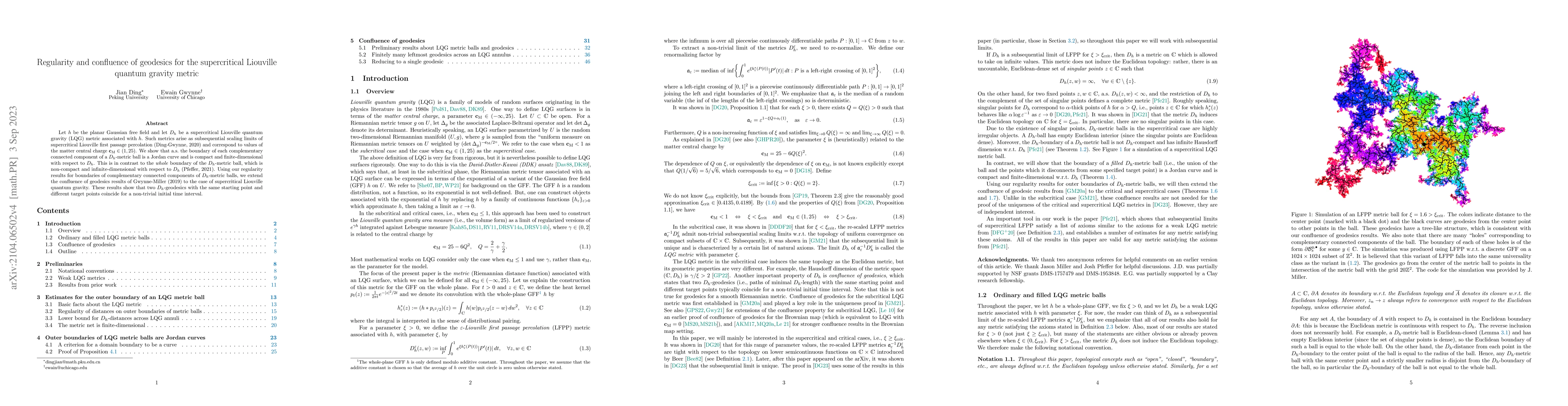 Thumbnail for Regularity and confluence of geodesics for the supercritical Liouville
  quantum gravity metric