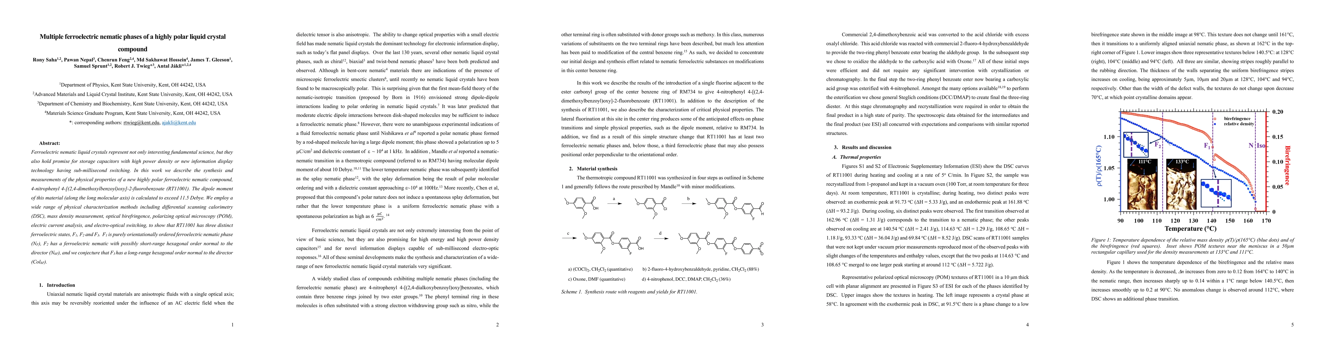Thumbnail for Multiple ferroelectric nematic phases of a highly polar liquid crystal
  compound