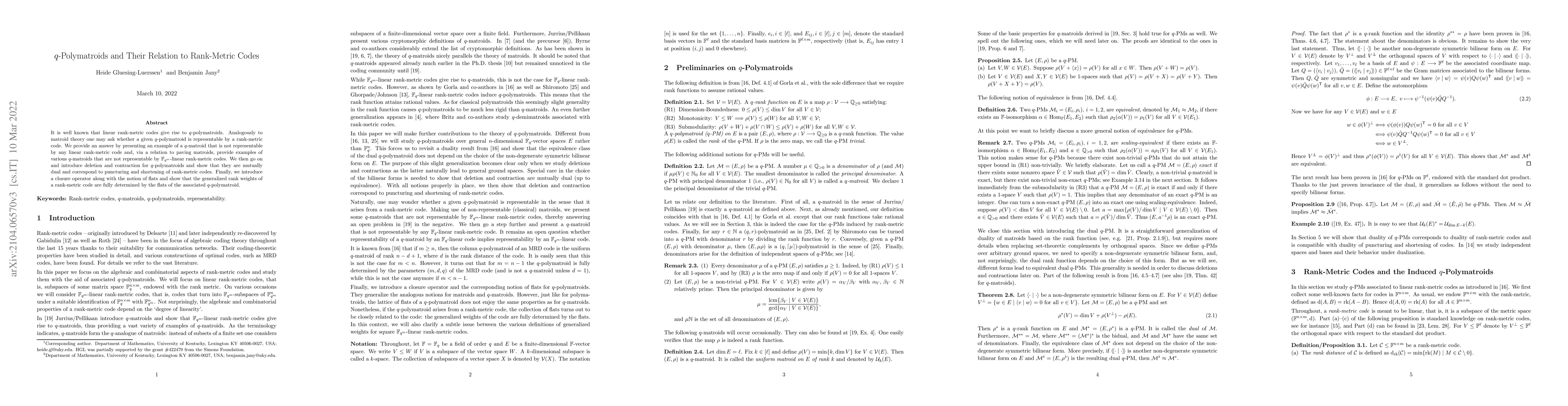 Thumbnail for q-Polymatroids and Their Relation to Rank-Metric Codes