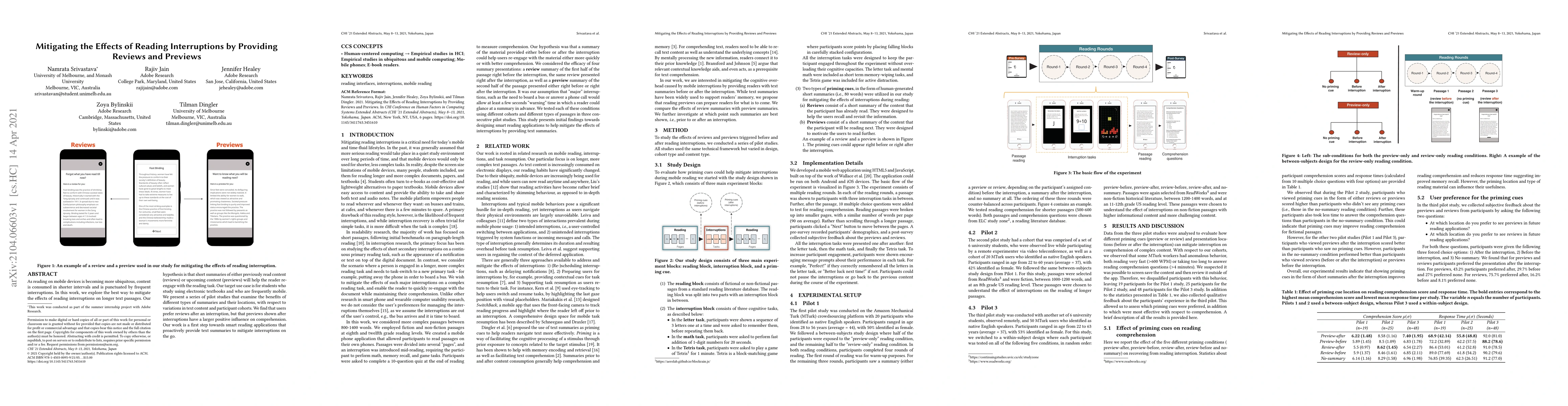 Thumbnail for Mitigating the Effects of Reading Interruptions by Providing Reviews and
  Previews