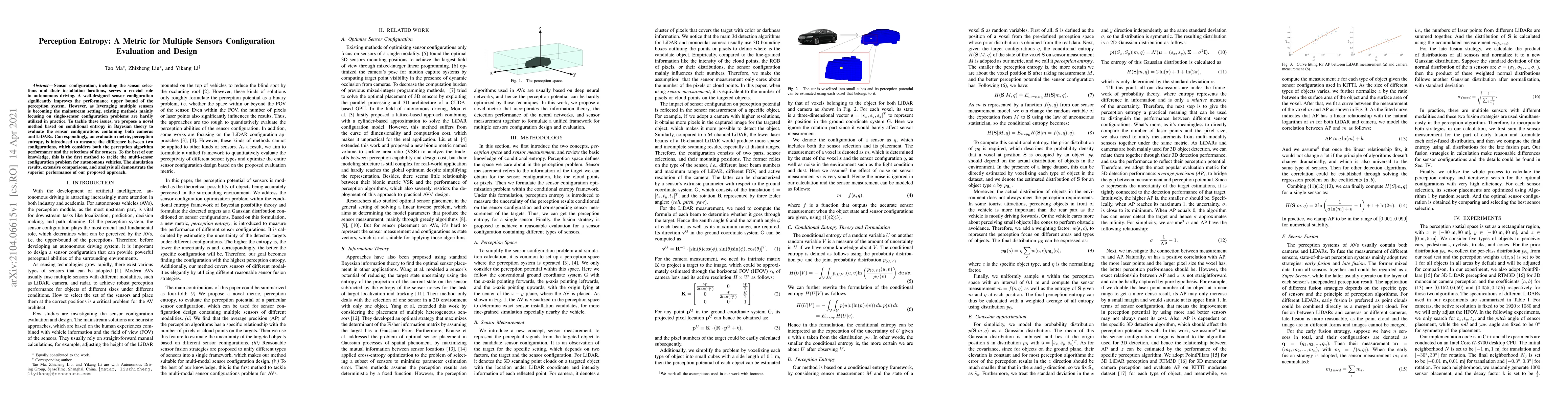 Thumbnail for Perception Entropy: A Metric for Multiple Sensors Configuration
  Evaluation and Design