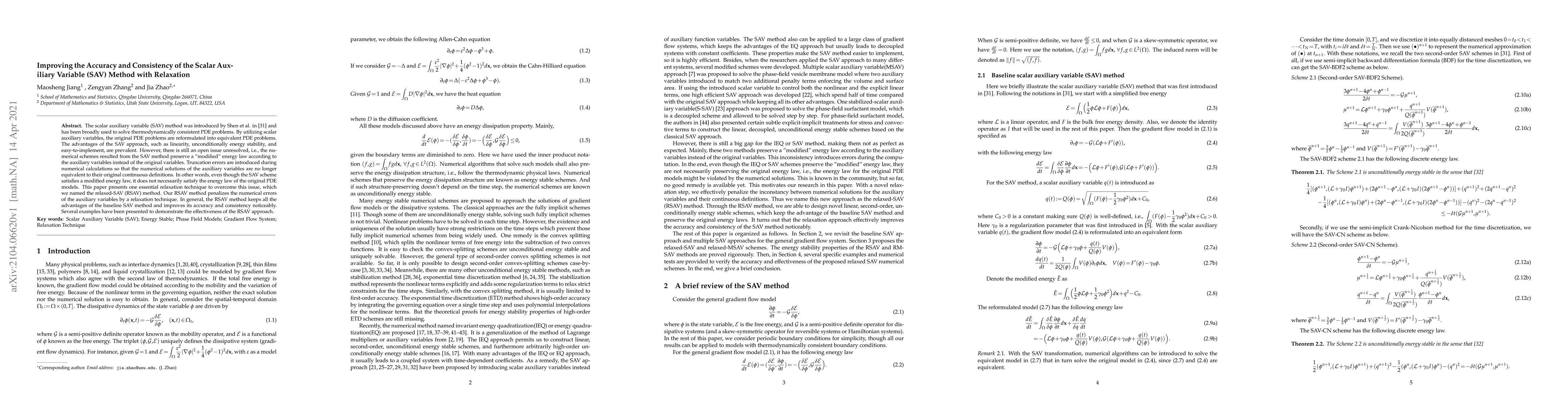 Thumbnail for Improving the Accuracy and Consistency of the Scalar Auxiliary Variable
  (SAV) Method with Relaxation