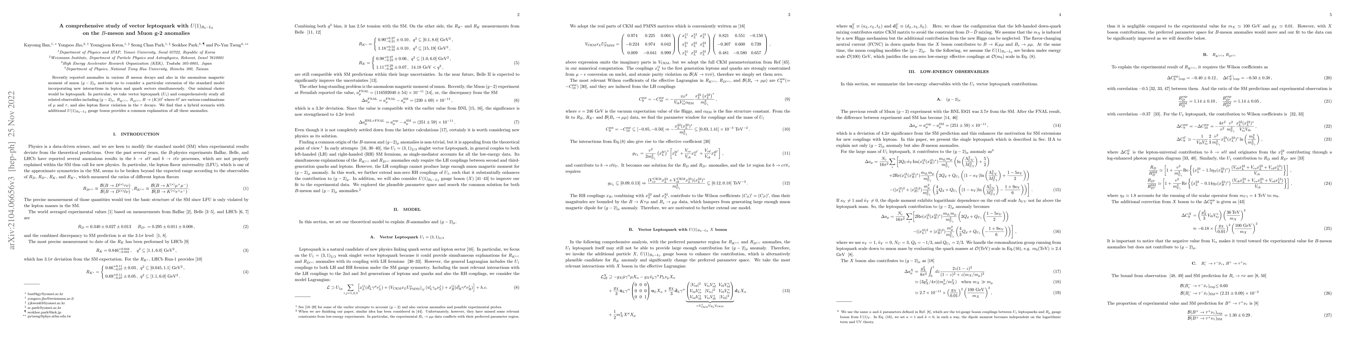 Thumbnail for A comprehensive study of vector leptoquark with $U(1)_{B_3-L_2}$ on the
  $B$-meson and Muon g-2 anomalies