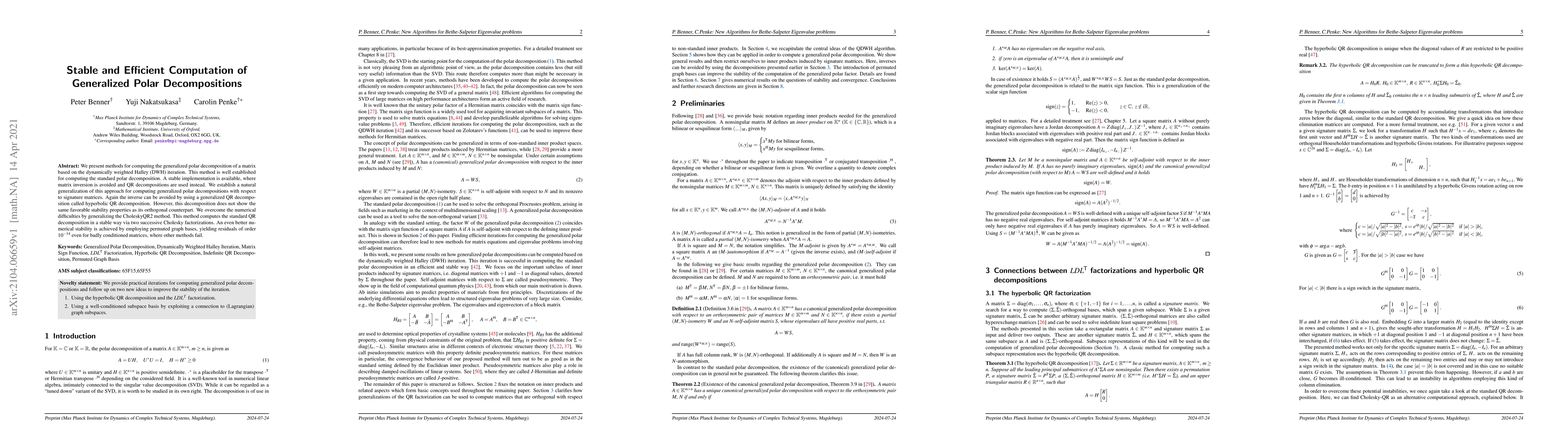 Thumbnail for Stable and Efficient Computation of Generalized Polar Decompositions