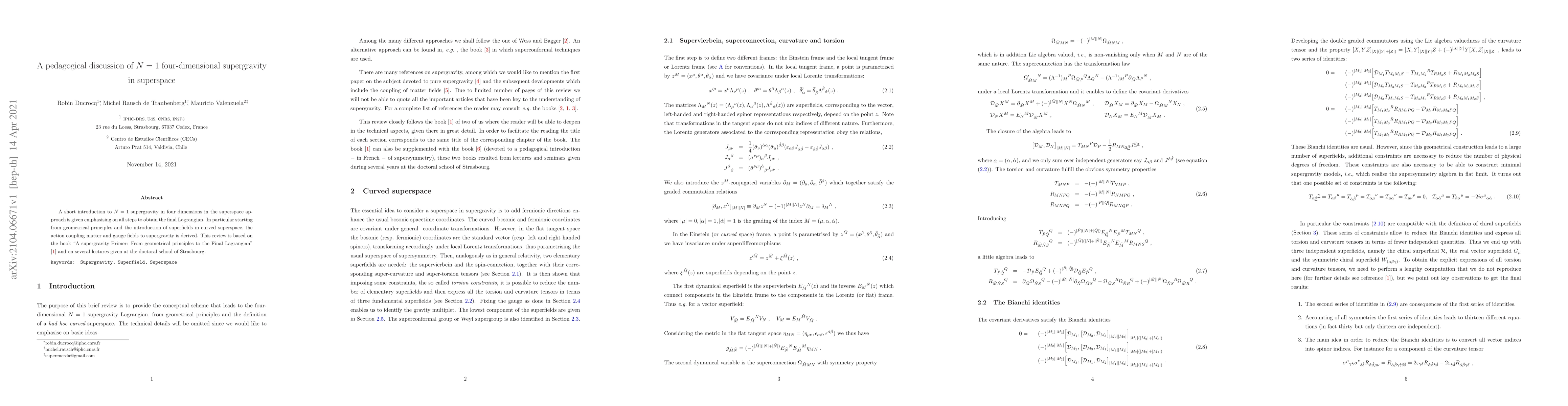 Thumbnail for A pedagogical discussion of N = 1 four-dimensional supergravity in
  superspace