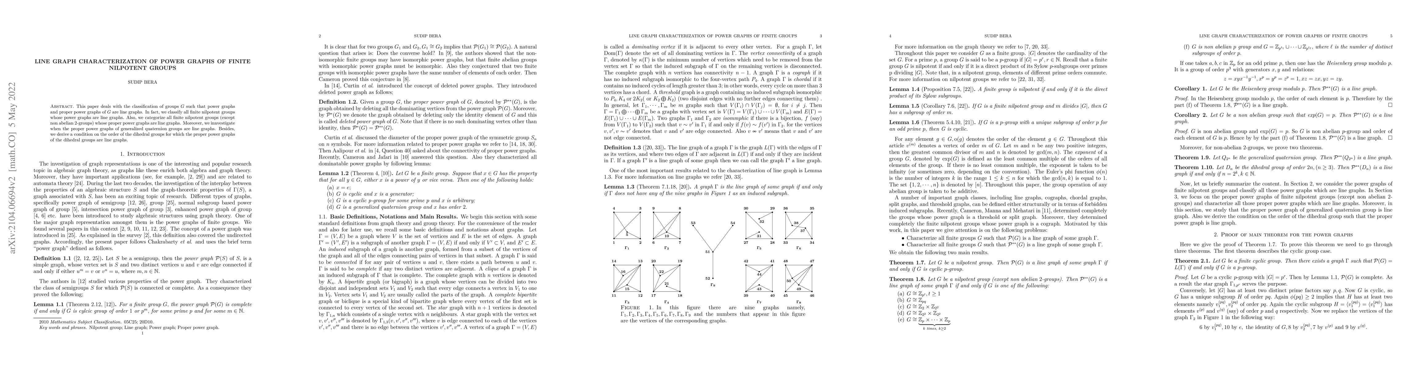 Thumbnail for Line graph characterization of power graphs of finite nilpotent groups