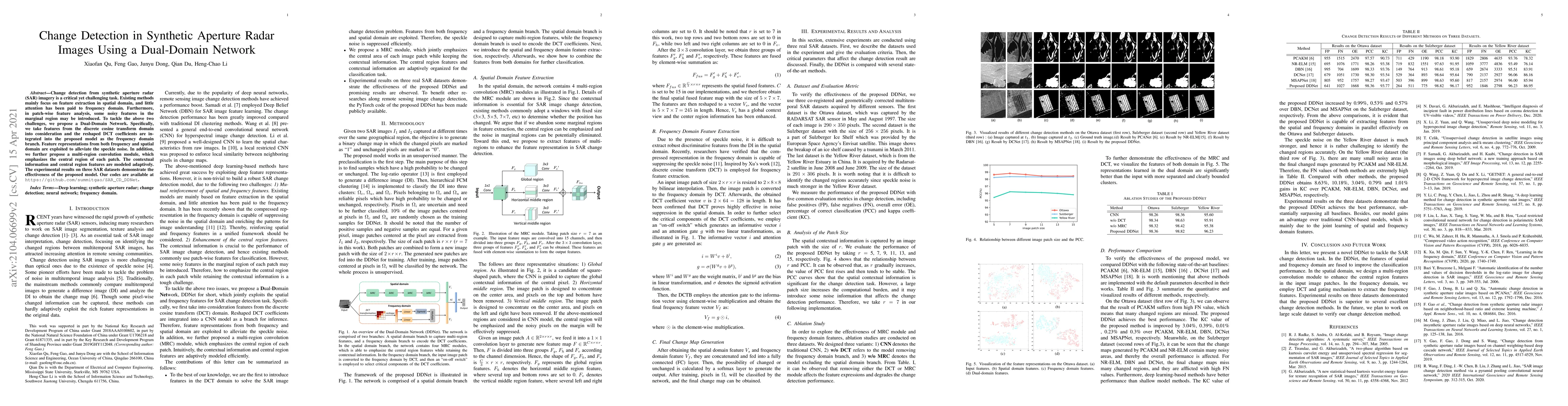 Thumbnail for Change Detection in Synthetic Aperture Radar Images Using a Dual-Domain
  Network