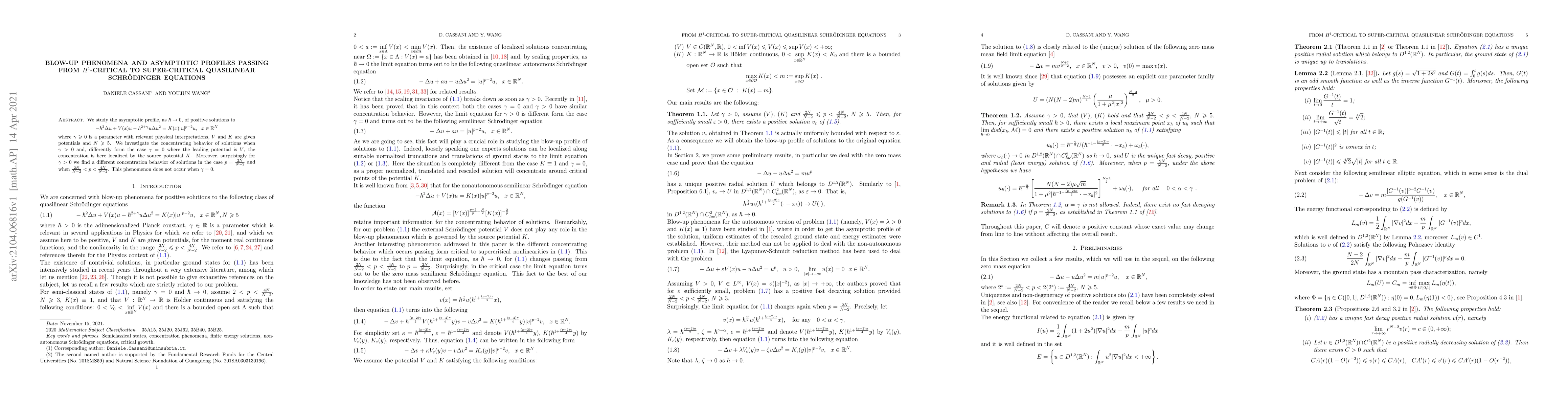 Thumbnail for Blow-up phenomena and asymptotic profiles passing from $H^1$-critical to
  super-critical quasilinear Schr\"{o}dinger equations