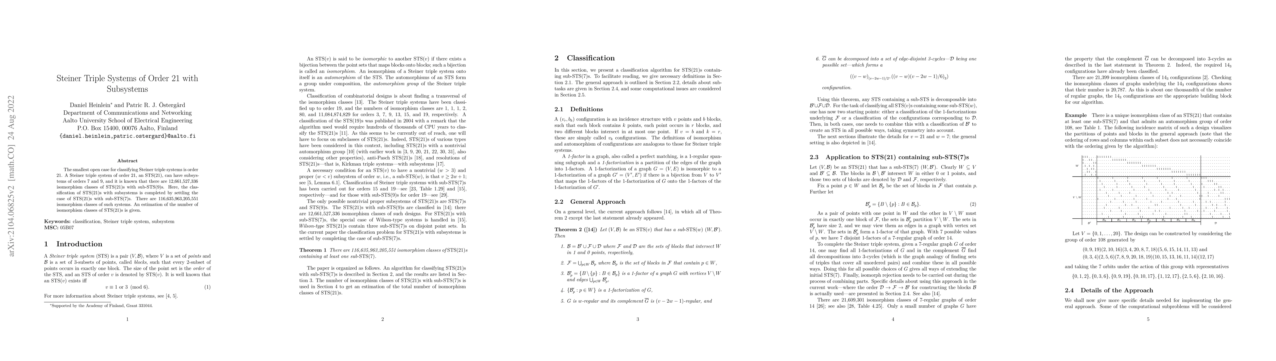 Thumbnail for Steiner Triple Systems of Order 21 with Subsystems