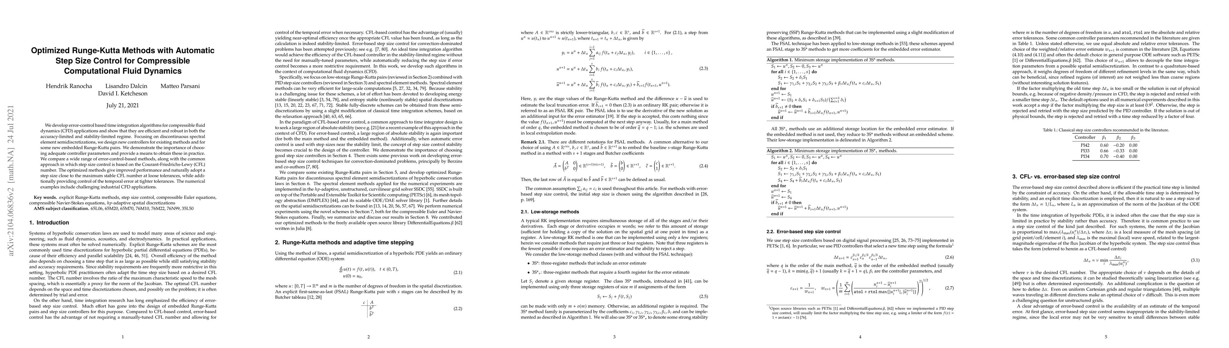 Thumbnail for Optimized Runge-Kutta Methods with Automatic Step Size Control for
  Compressible Computational Fluid Dynamics