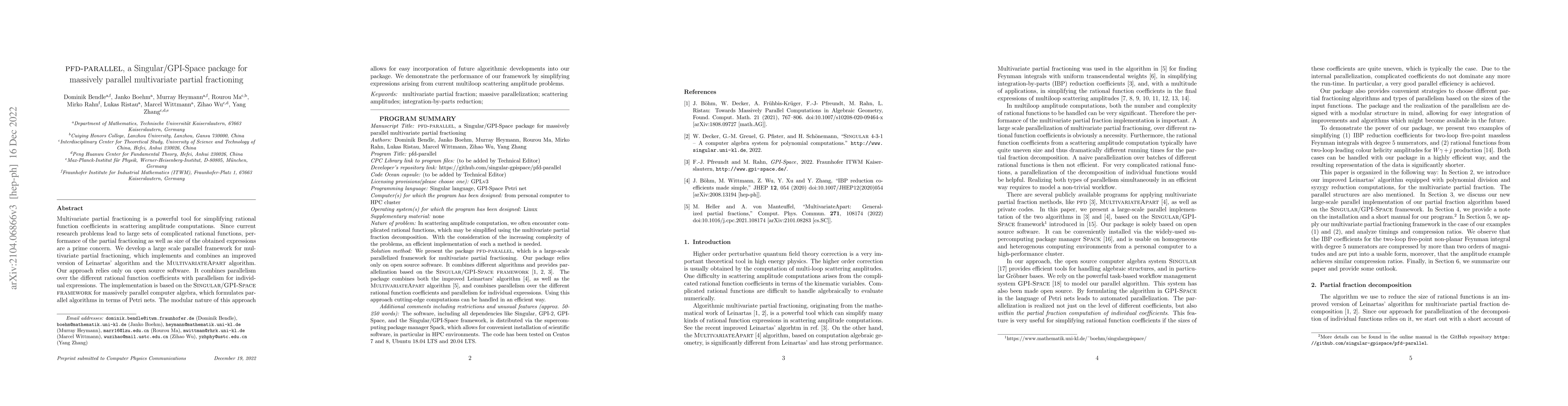Thumbnail for pfd-parallel, a Singular/GPI-Space package for massively parallel
  multivariate partial fractioning