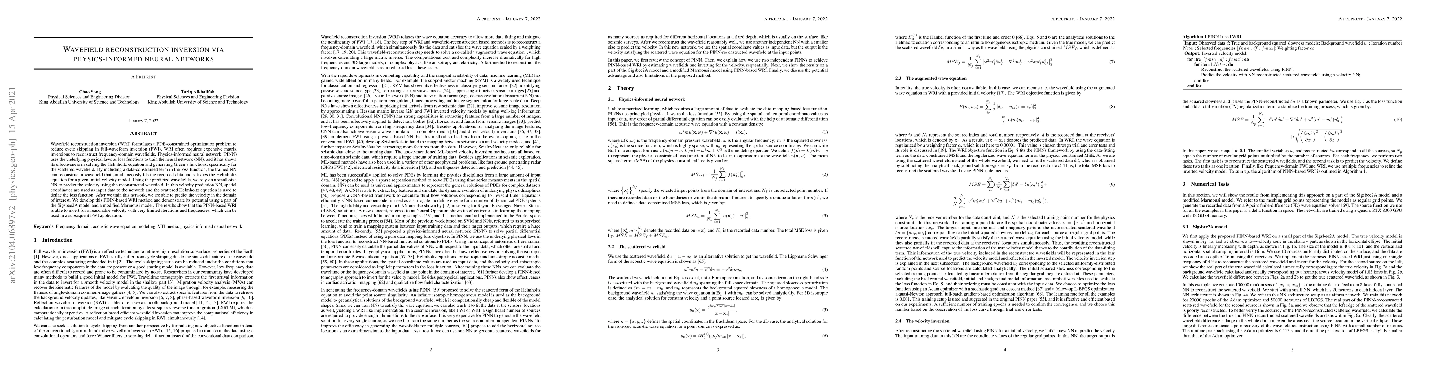 Thumbnail for Wavefield reconstruction inversion via physics-informed neural networks