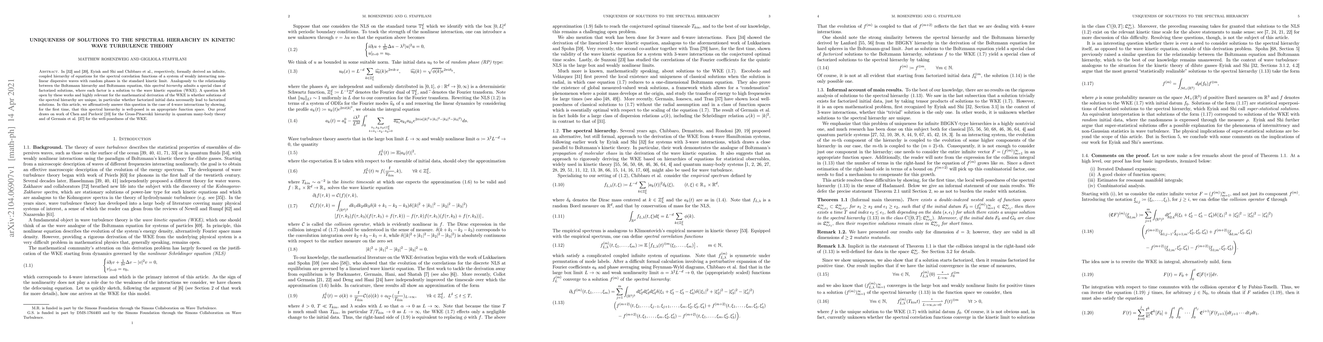 Thumbnail for Uniqueness of Solutions to the Spectral Hierarchy in Kinetic Wave
  Turbulence Theory