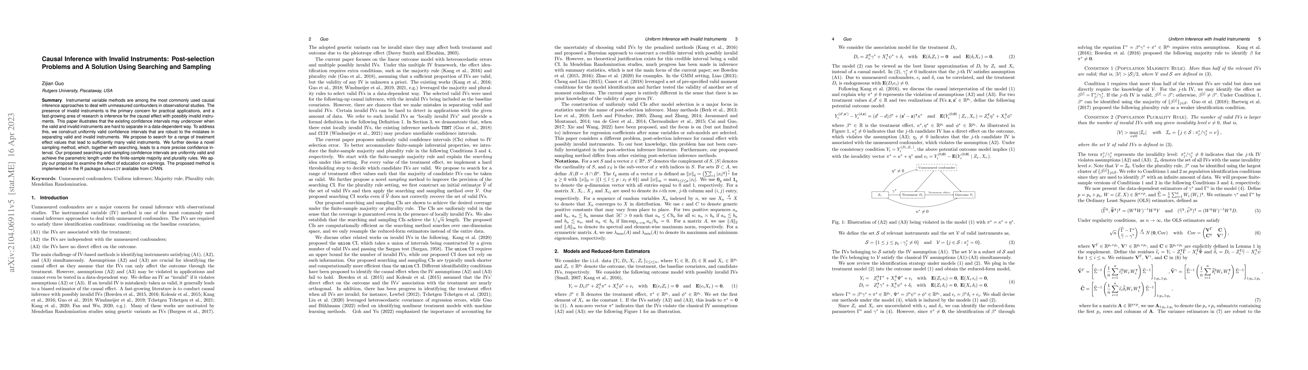 Thumbnail for Causal Inference with Invalid Instruments: Post-selection Problems and A
  Solution Using Searching and Sampling