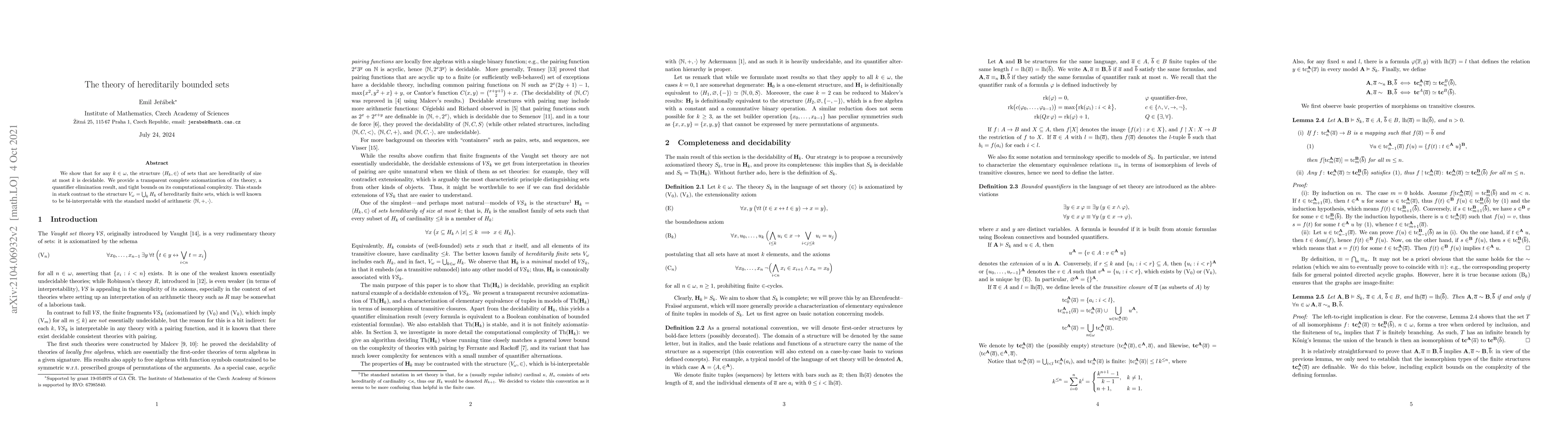 Thumbnail for The theory of hereditarily bounded sets