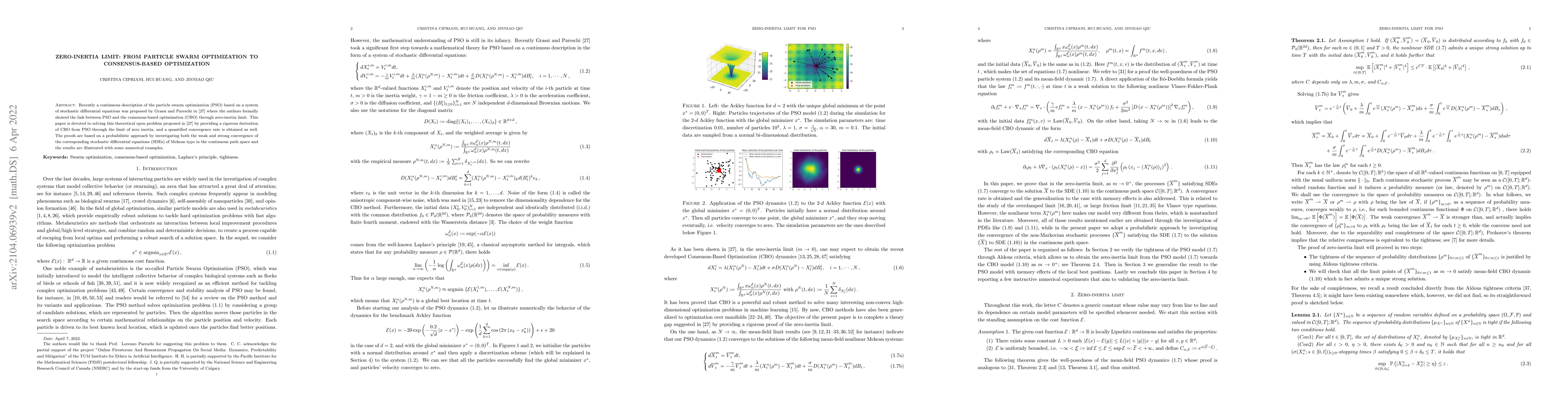 Thumbnail for Zero-Inertia Limit: from Particle Swarm Optimization to Consensus Based
  Optimization