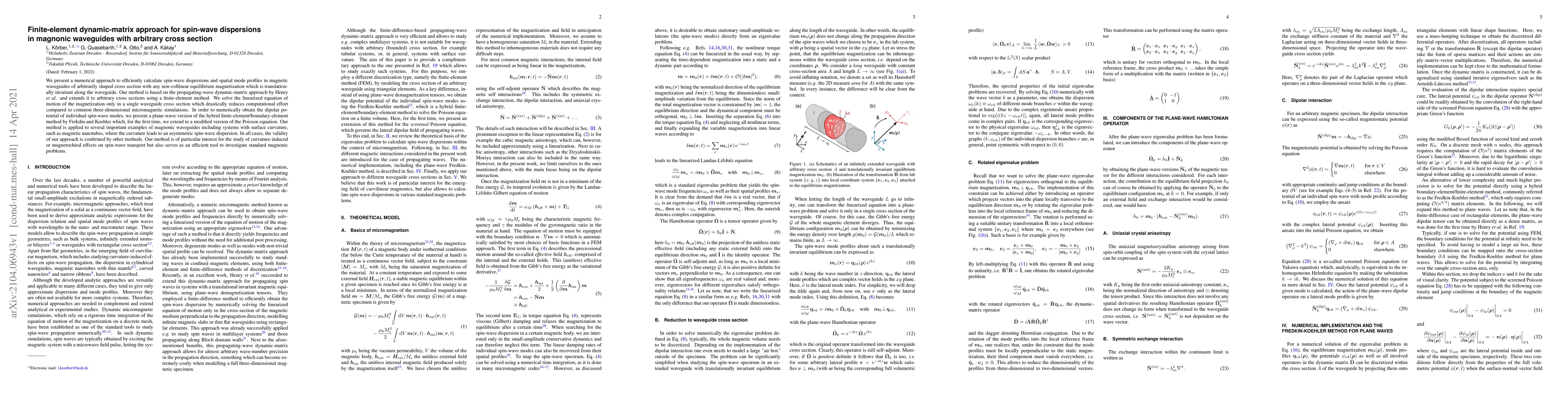 Thumbnail for Finite-element dynamic-matrix approach for spin-wave dispersions in
  magnonic waveguides with arbitrary cross section