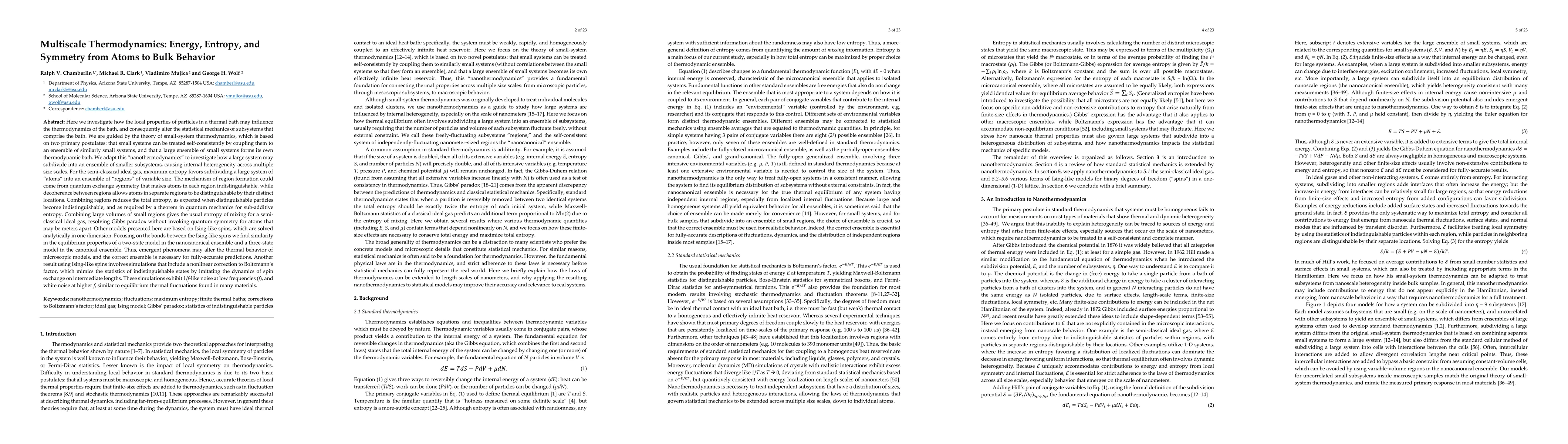 Thumbnail for Multiscale Thermodynamics: Energy, Entropy, and Symmetry from Atoms to
  Bulk Behavior